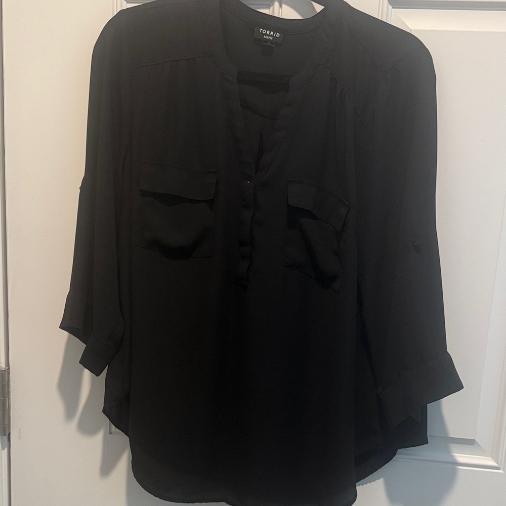 TORRID—Black V-Neck Button-Front Blouse